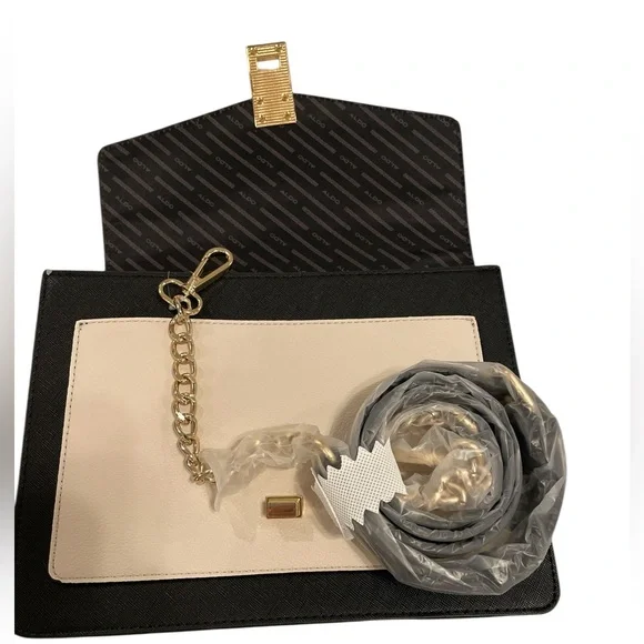 Aldo Caiilla Top Handle Satchel/Crossbody Bag Brown Black and Cream Color Block - Picture 4 of 8